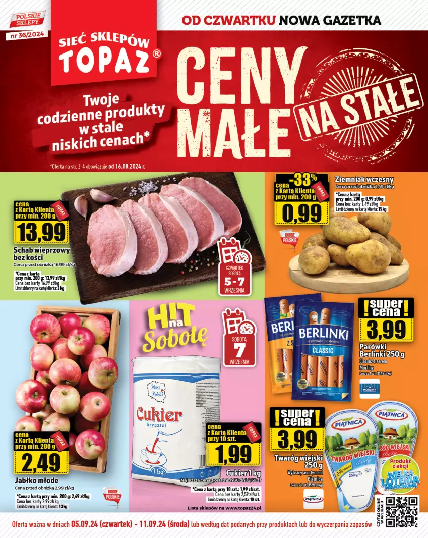 Gazetka promocyjna Topaz - Gazetka - ważna 05.09 do 11.09.2024 - strona 1 - produkty: Schab wieprzowy, Top