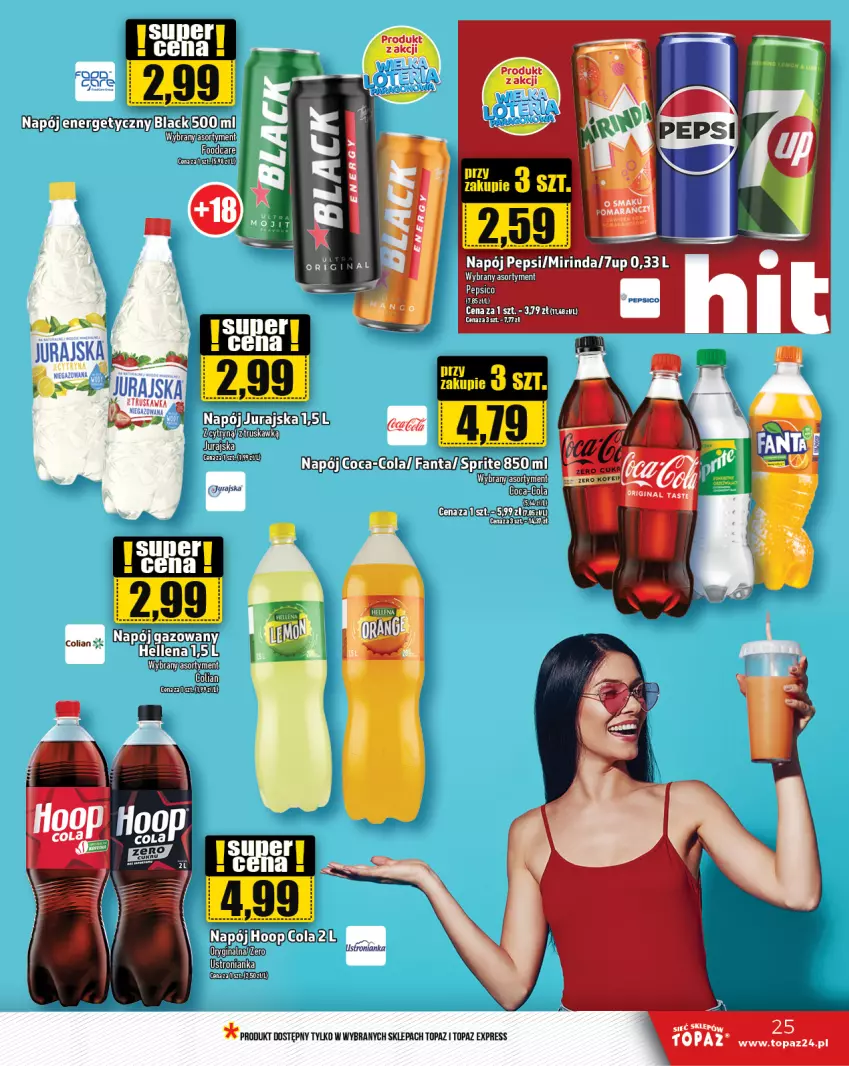 Gazetka promocyjna Topaz - Gazetka - ważna 05.09 do 11.09.2024 - strona 25 - produkty: 7up, AEG, Coca-Cola, Fa, Fanta, Gin, Kask, Lack, Mirinda, Napój, Napój gazowany, Pepsi, Sprite, Top