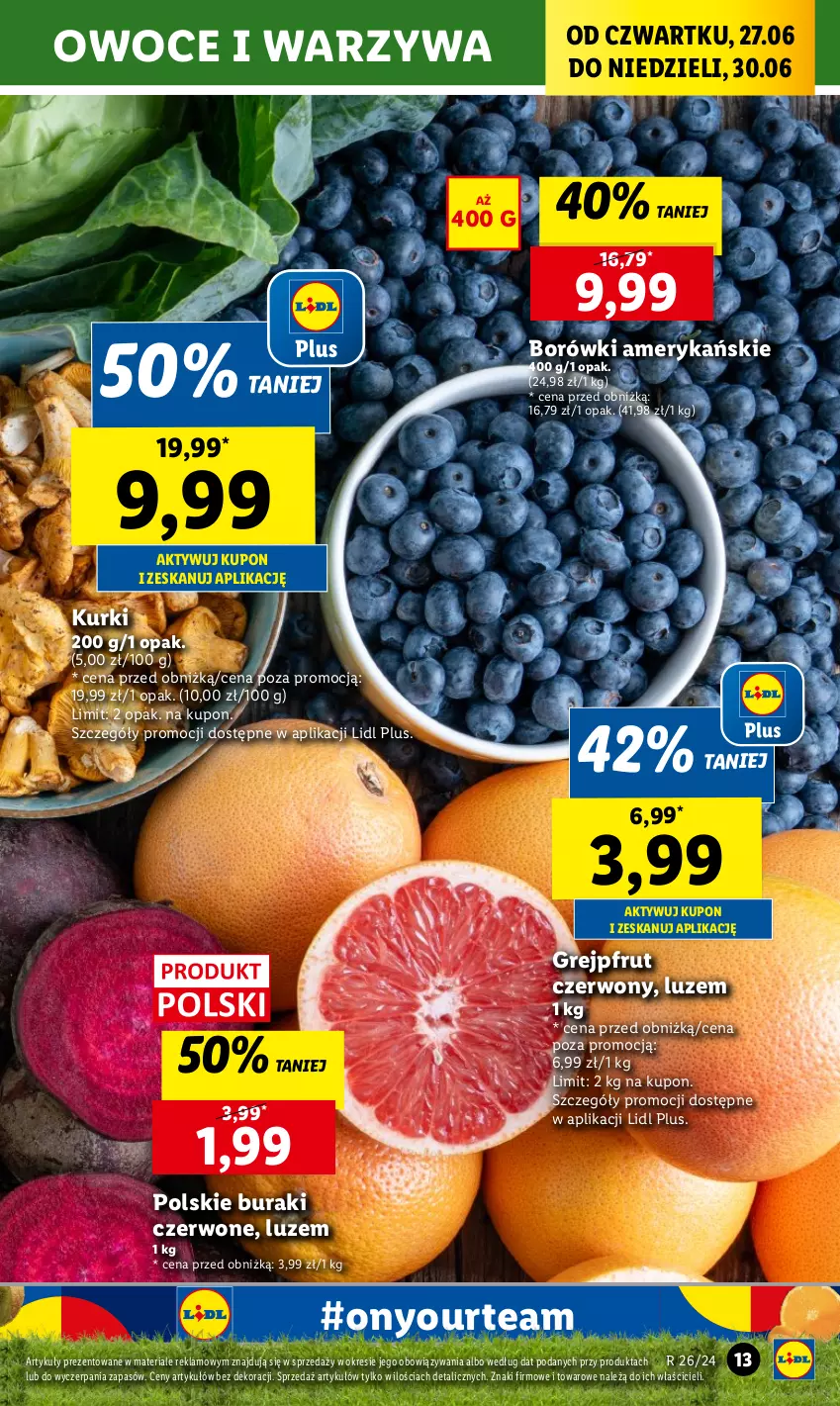 Gazetka promocyjna Lidl - GAZETKA - ważna 27.06 do 30.06.2024 - strona 13 - produkty: Buraki, Grejpfrut, Owoce, Warzywa