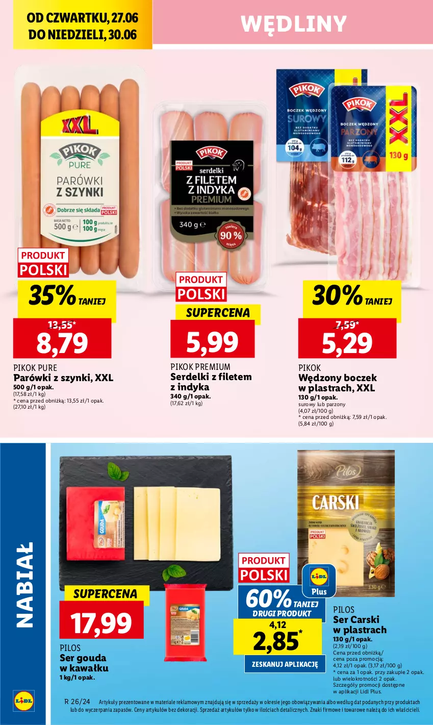 Gazetka promocyjna Lidl - GAZETKA - ważna 27.06 do 30.06.2024 - strona 20 - produkty: Boczek, Cars, Gouda, Kawa, Parówki, Parówki z szynki, PIKOK, Pilos, Pur, Ser, Serdelki