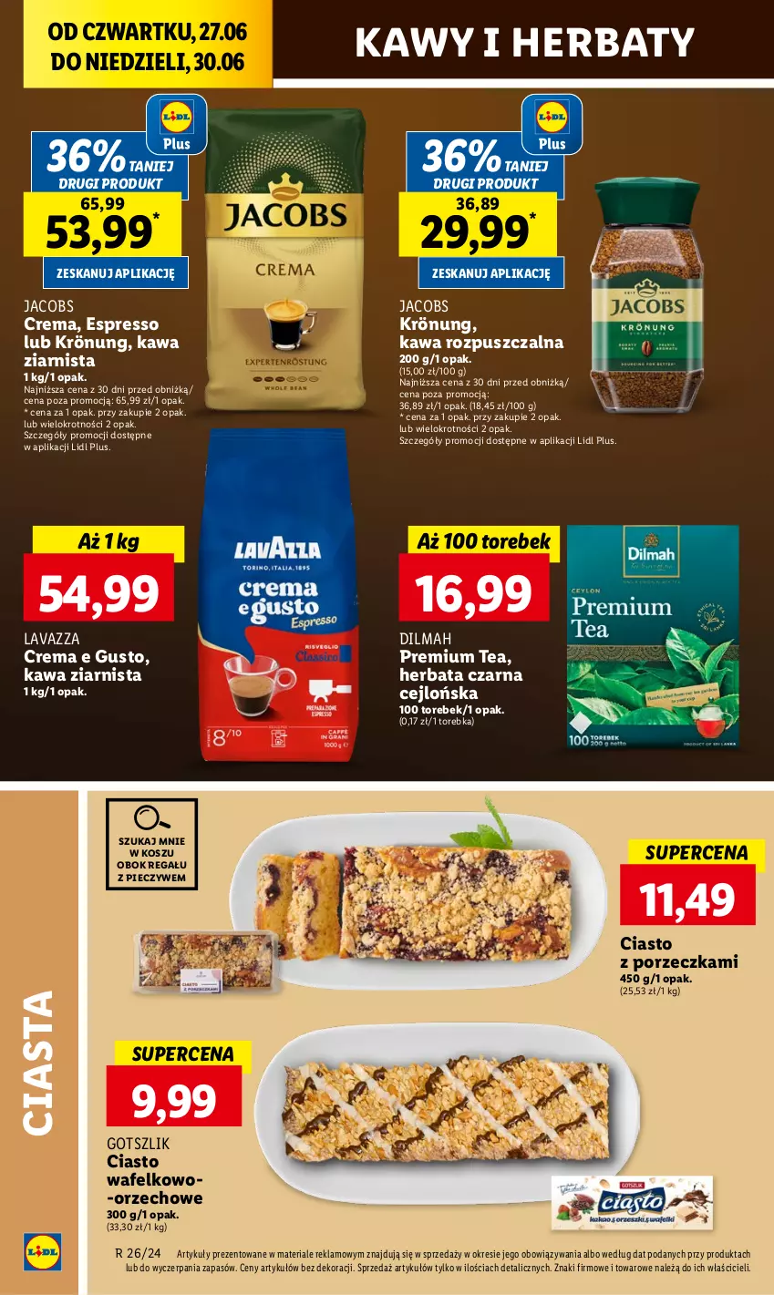 Gazetka promocyjna Lidl - GAZETKA - ważna 27.06 do 30.06.2024 - strona 24 - produkty: Dilmah, Herbata, Herbata czarna, Jacobs, Jacobs Krönung, Kawa, Kawa rozpuszczalna, Kawa ziarnista, Kosz, Lavazza, Piec, Por, Regał, Torebka