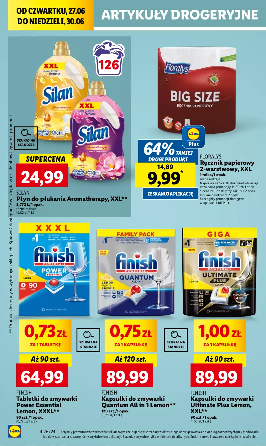 Gazetka promocyjna Lidl - GAZETKA - ważna 27.06 do 30.06.2024 - strona 36 - produkty: Finish, Flora, Papier, Płyn do płukania, Ręcznik, Silan, Tablet, Tabletki do zmywarki, Zmywarki