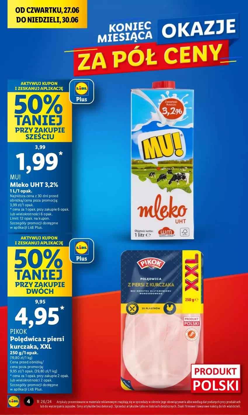 Gazetka promocyjna Lidl - GAZETKA - ważna 27.06 do 30.06.2024 - strona 4 - produkty: Kurczak, Mleko, PIKOK, Polędwica