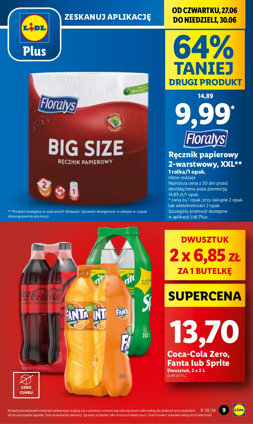 Gazetka promocyjna Lidl - GAZETKA - ważna 27.06 do 30.06.2024 - strona 9 - produkty: Coca-Cola, Fa, Fanta, Papier, Ręcznik, Sprite