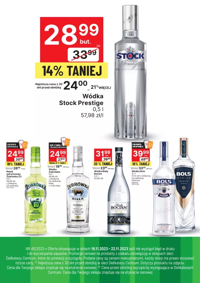 Gazetka promocyjna Delikatesy Centrum - Folder alkoholowy DC45 - ważna 16.11 do 22.11.2023 - strona 1 - produkty: Bols, Napój, Rum, Stock, Wódka