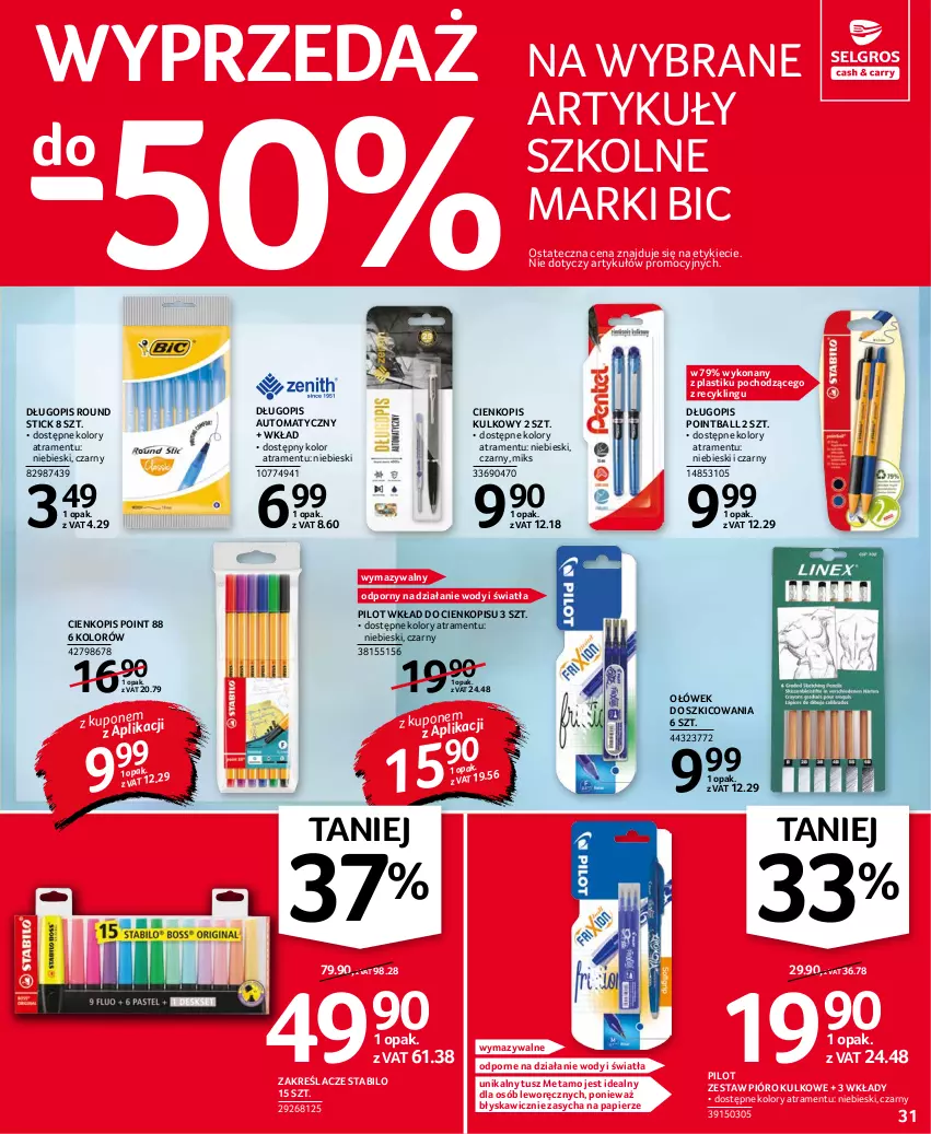 Gazetka promocyjna Selgros - Oferta przemysłowa - ważna 02.09 do 15.09.2021 - strona 31 - produkty: BIC, Długopis, Papier, Por, Tusz