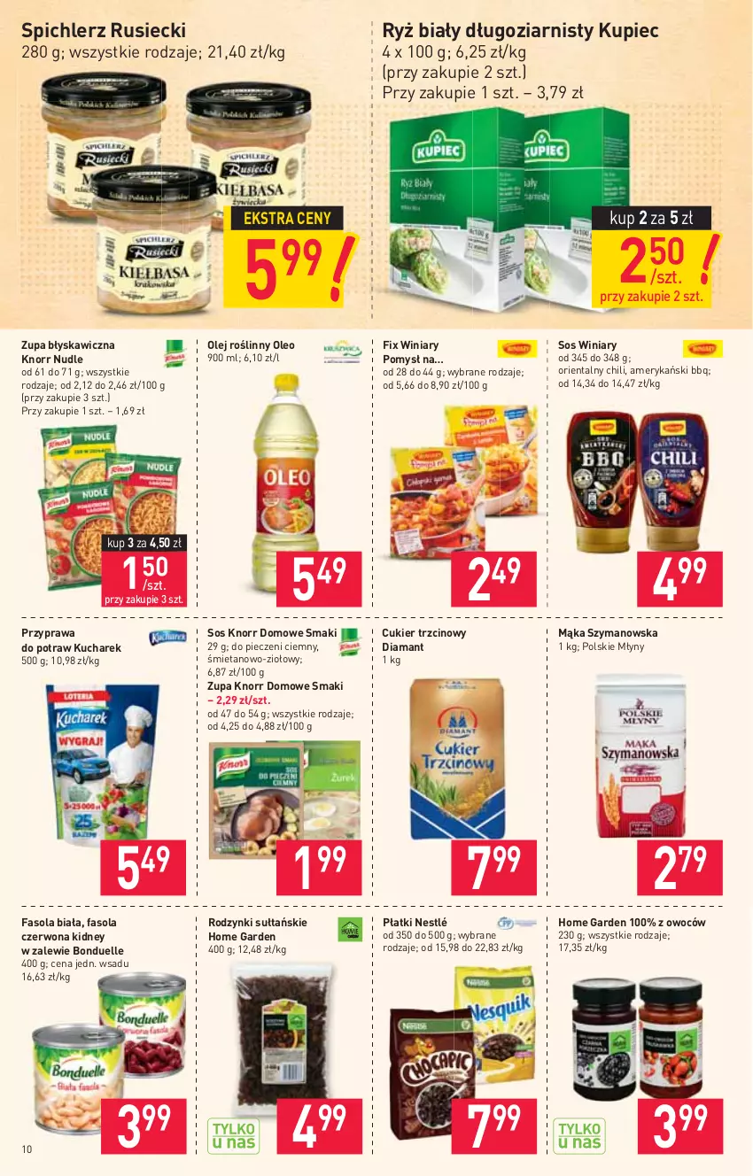 Gazetka promocyjna Stokrotka - Supermarket - ważna 29.07 do 04.08.2021 - strona 10 - produkty: Bonduelle, Cukier, Cukier trzcinowy, Diamant, Fa, Fasola, Knorr, Kucharek, Kupiec, Mąka, Nestlé, Olej, Olej roślinny, Oleo, Piec, Polskie Młyny, Przyprawa do potraw, Rodzynki, Ryż, Ryż biały, Sos, Spichlerz Rusiecki, Winiary, Zupa