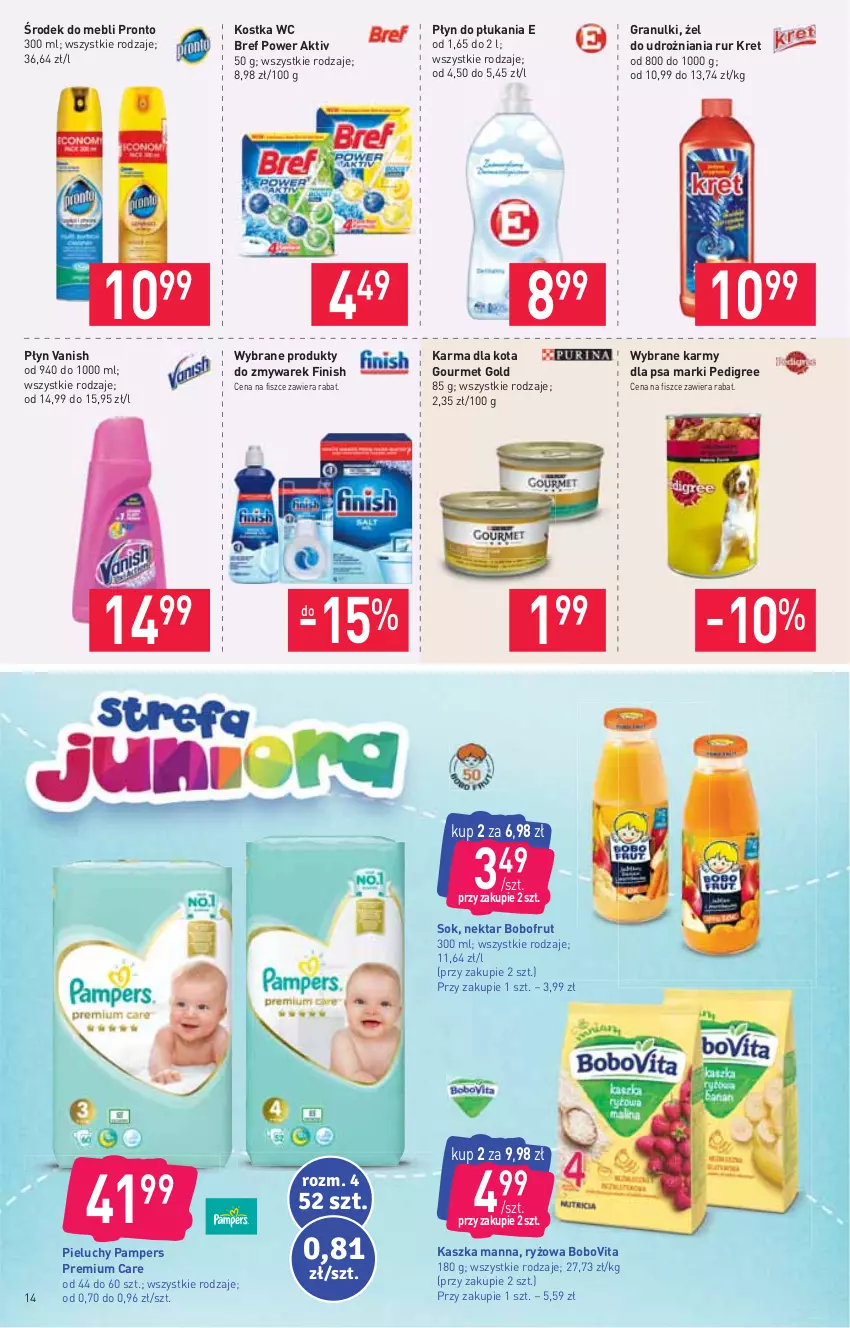 Gazetka promocyjna Stokrotka - Supermarket - ważna 29.07 do 04.08.2021 - strona 14 - produkty: Bobofrut, BoboVita, Bref, Finish, Gourmet Gold, Gra, Kret, Nektar, Pampers, Pedigree, Pieluchy, Płyn do płukania, Produkty do zmywarek, Pronto, Ryż, Sok, Vanish