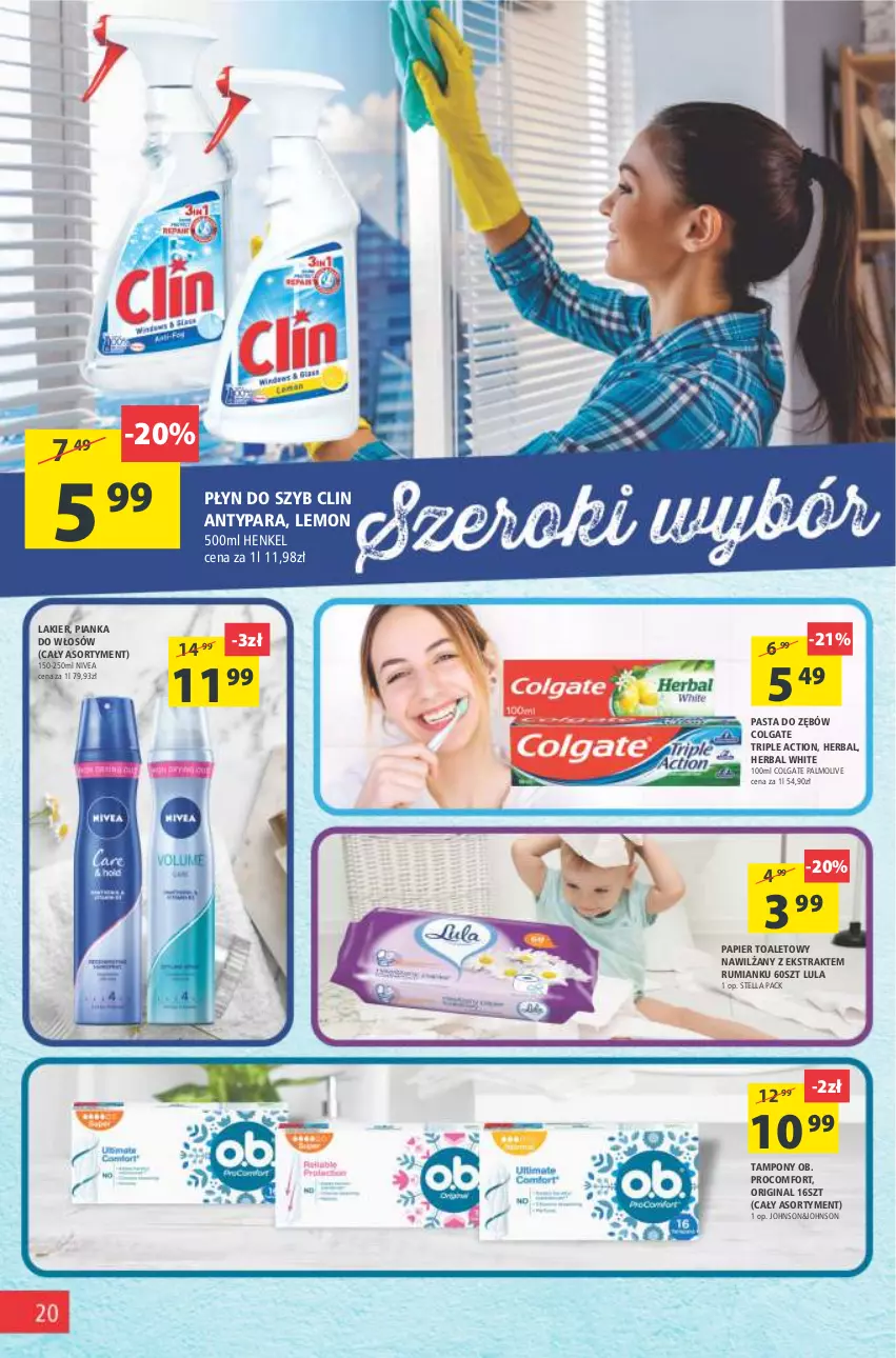 Gazetka promocyjna Arhelan - Gazetka - ważna 29.07 do 07.08.2022 - strona 20 - produkty: Clin, Colgate, Gin, Lakier, LG, Nivea, Palmolive, Papier, Papier toaletowy, Pasta do zębów, Pianka do włosów, Płyn do szyb, Rum, Tampony