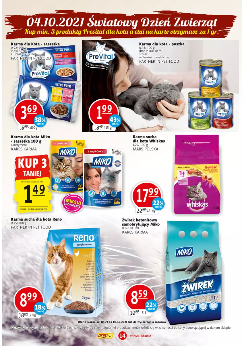 Gazetka promocyjna Prim Market - Gazetka - ważna 30.09 do 06.10.2021 - strona 14 - produkty: Drób, Królik, Kurczak, Mars, Pax, Sok, Whiskas, Wołowina