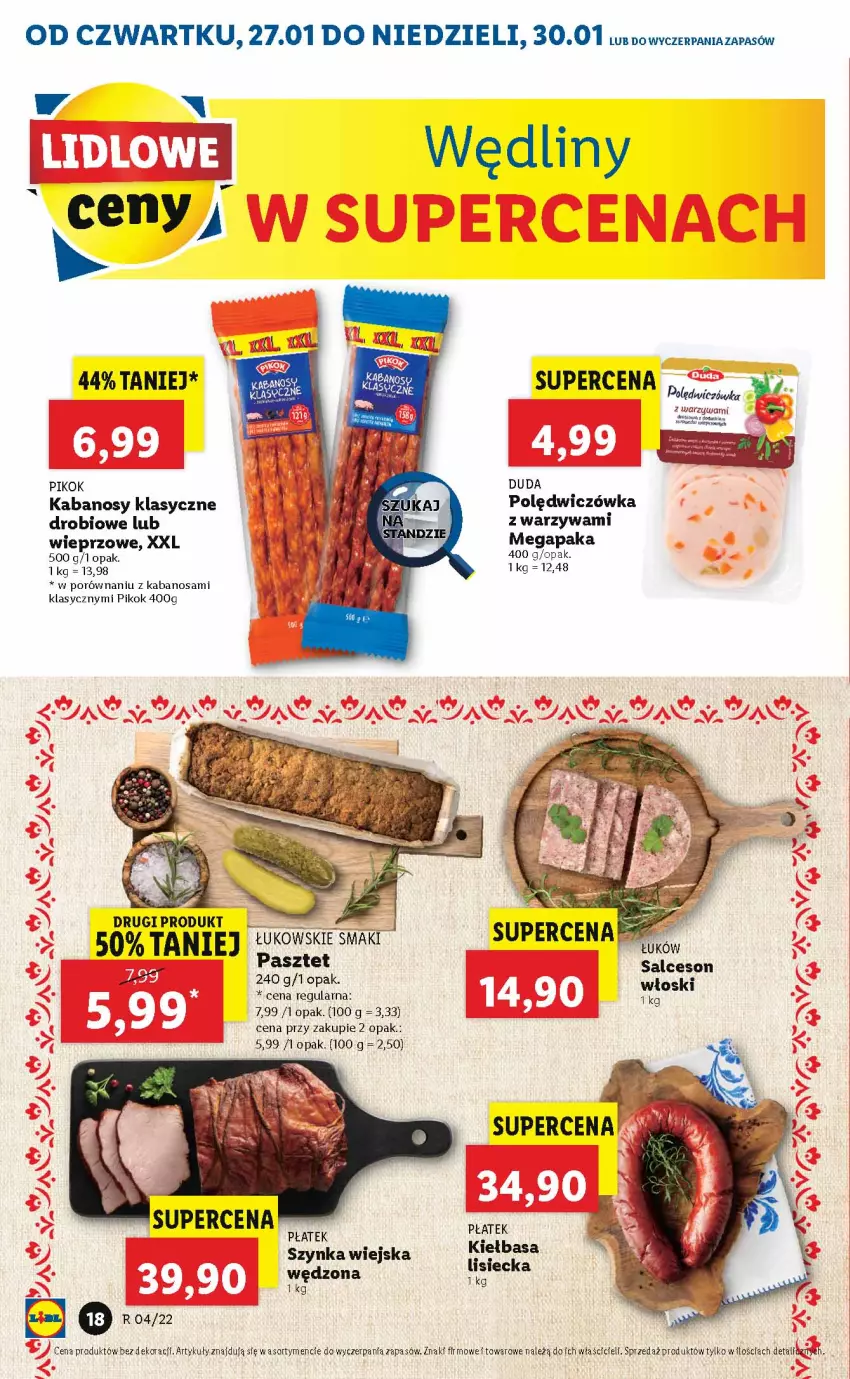 Gazetka promocyjna Lidl - GAZETKA - ważna 27.01 do 30.01.2022 - strona 18 - produkty: Duda, Kabanos, Pasztet, PIKOK, Por, Salceson, Szynka, Warzywa