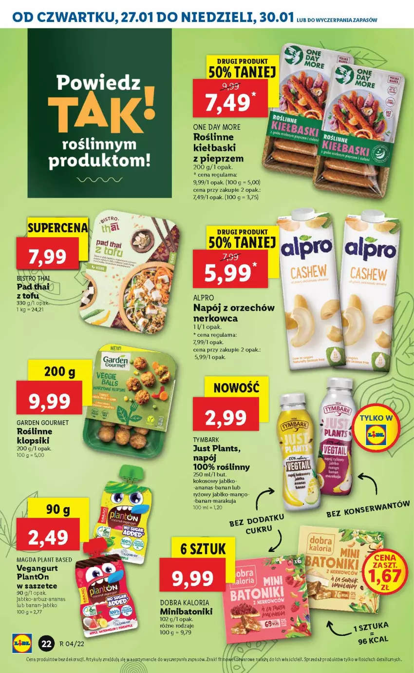 Gazetka promocyjna Lidl - GAZETKA - ważna 27.01 do 30.01.2022 - strona 22 - produkty: Ananas, Arbuz, Baton, Klopsiki, Kokos, Mango, Napój, Pieprz, Roślinne kiełbaski, Ryż, Tofu, Tonik, Tymbark, Vegangurt