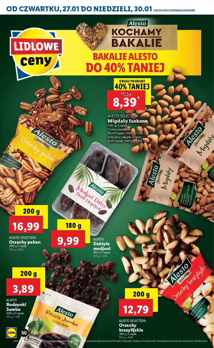 Gazetka promocyjna Lidl - GAZETKA - ważna 27.01 do 30.01.2022 - strona 30 - produkty: Migdały, Migdały łuskane