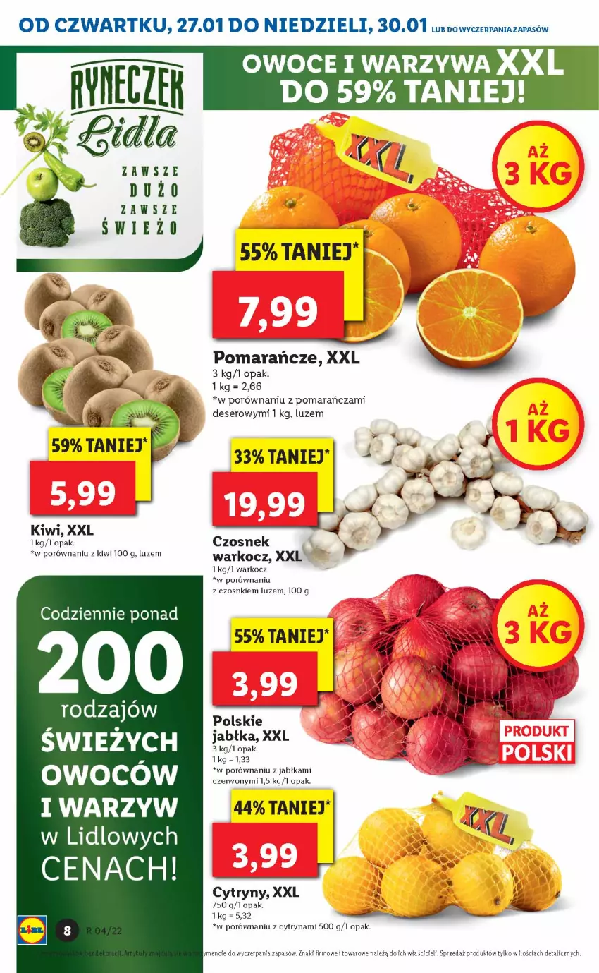 Gazetka promocyjna Lidl - GAZETKA - ważna 27.01 do 30.01.2022 - strona 8 - produkty: Cytryny, Czosnek, Deser, Jabłka, Kiwi, Koc, Owoce, Pomarańcze, Por, Ser, Warzywa