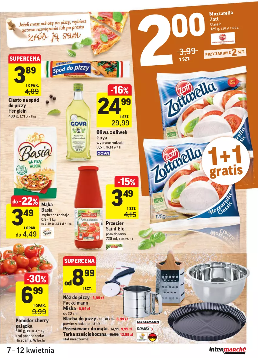 Gazetka promocyjna Intermarche - Gazetka tygodnia - ważna 07.04 do 12.04.2021 - strona 23 - produkty: Basia, Fa, Mąka, Miska, Mozzarella, Oliwa z oliwek, Spód do pizzy, Tarka, Zott