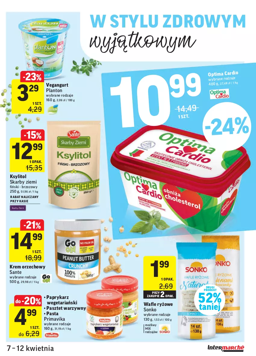 Gazetka promocyjna Intermarche - Gazetka tygodnia - ważna 07.04 do 12.04.2021 - strona 29 - produkty: Krem orzechowy, Ksylitol, Optima, Optima Cardio, Papryka, Paprykarz, Pasztet, Prima, Primavika, Ryż, Sante, Sonko, Vegangurt, Wafle