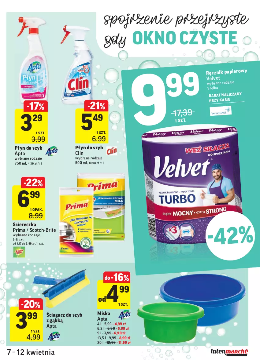 Gazetka promocyjna Intermarche - Gazetka tygodnia - ważna 07.04 do 12.04.2021 - strona 33 - produkty: Brit, Clin, Miska, Okno, Papier, Płyn do szyb, Prima, Ręcznik, Velvet