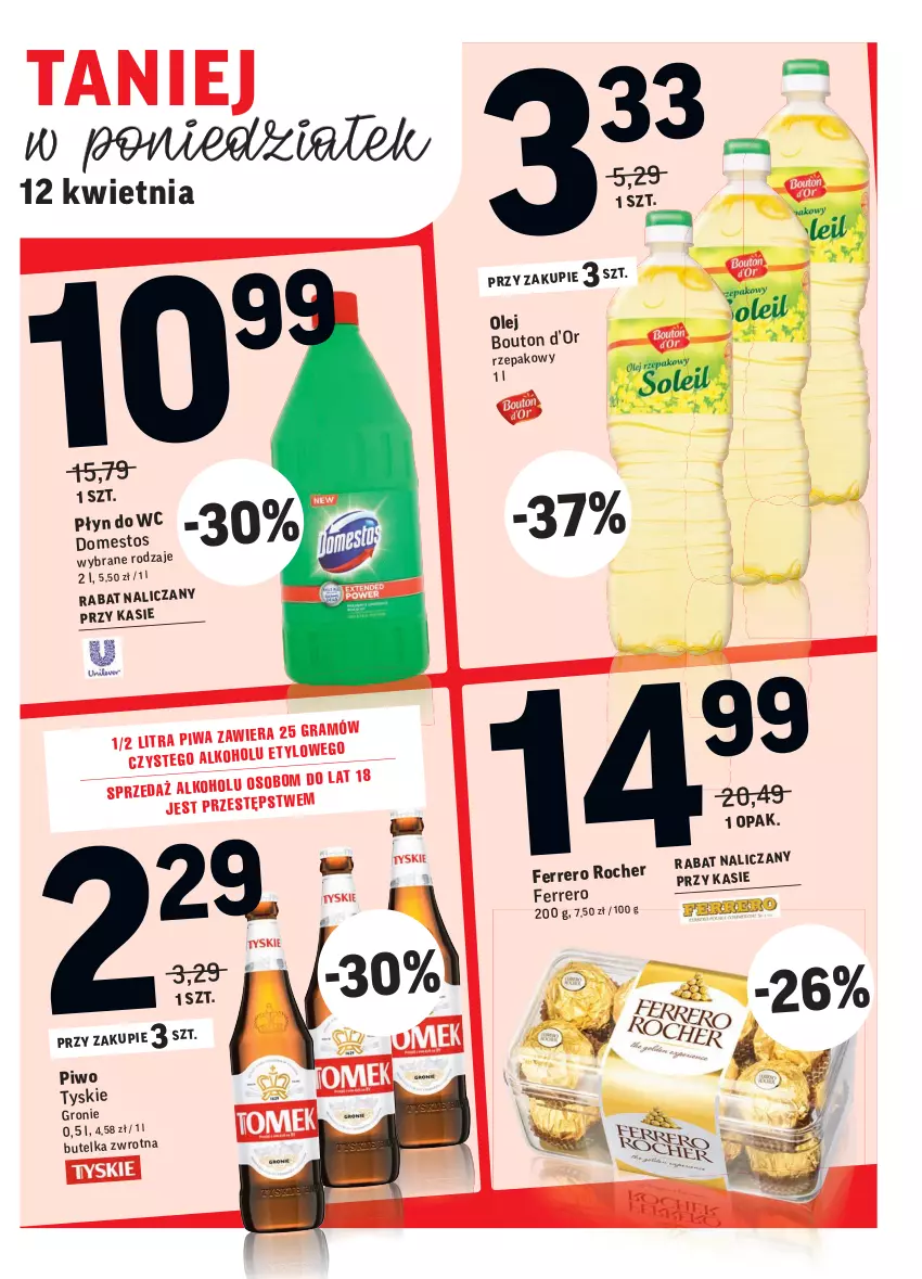 Gazetka promocyjna Intermarche - Gazetka tygodnia - ważna 07.04 do 12.04.2021 - strona 38 - produkty: Ferrero, Ferrero Rocher, Olej, Piwo, Płyn do wc, Tyskie