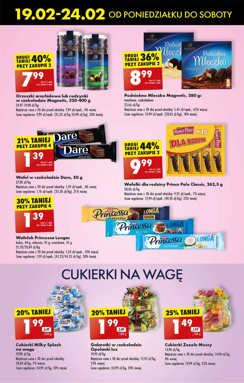 Gazetka promocyjna Biedronka - Od poniedzialku - ważna 19.02 do 24.02.2024 - strona 47 - produkty: Cukier, Cukierki, Gala, Galaretki, Kokos, Lanki, Mleczko, Mus, Orzeszki, Prince Polo, Princessa, Rodzynki, Wafelek