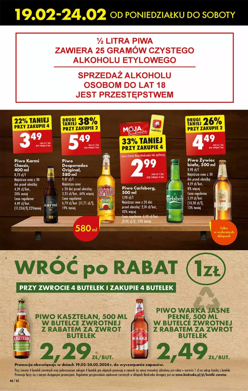 Gazetka promocyjna Biedronka - Od poniedzialku - ważna 19.02 do 24.02.2024 - strona 50 - produkty: Carlsberg, Desperados, Dron, Gin, Karmi, Kasztelan, Piwo, Rama, Tran, Warka