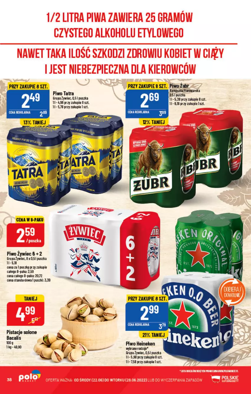 Gazetka promocyjna PoloMarket - Gazetka pomocyjna - ważna 22.06 do 28.06.2022 - strona 38 - produkty: Heineken, Pistacje, Piwo, Tatra