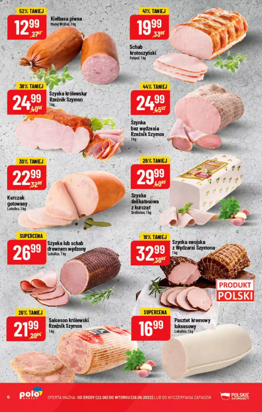 Gazetka promocyjna PoloMarket - Gazetka pomocyjna - ważna 22.06 do 28.06.2022 - strona 6 - produkty: Królewski, Kurczak, Pasztet, Salceson, Szynka