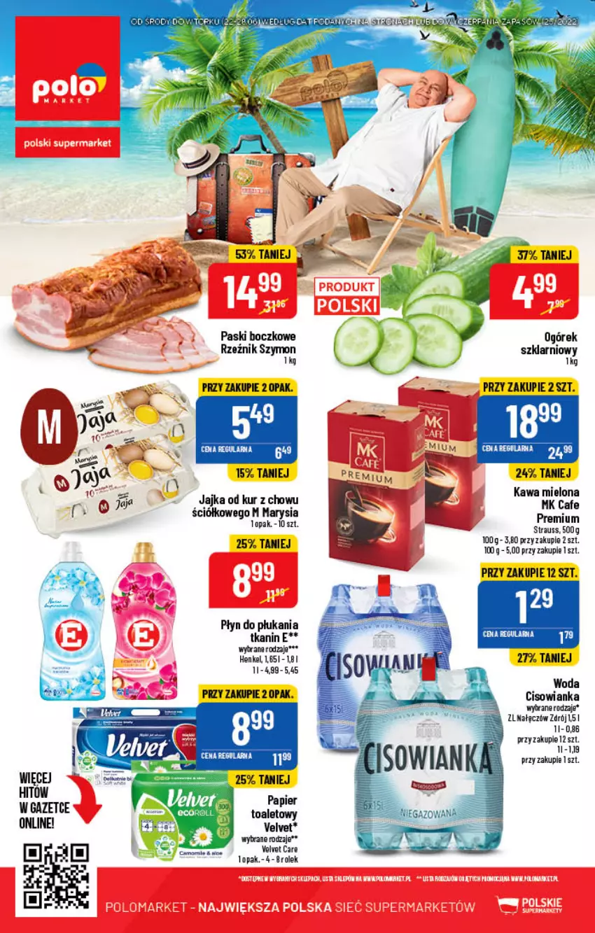 Gazetka promocyjna PoloMarket - Gazetka pomocyjna - ważna 22.06 do 28.06.2022 - strona 60 - produkty: Cisowianka, Kawa, Kawa mielona, Ogórek, Papier, Płyn do płukania, Velvet, Woda