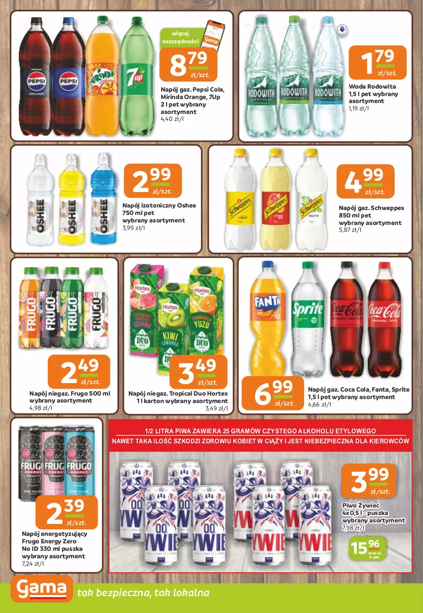 Gazetka promocyjna Gama - Gazetka Gama - ważna 13.03 do 25.03.2025 - strona 10 - produkty: 7up, Fa, Fanta, Gra, Hortex, Mirinda, Napój, Napój izotoniczny, Oshee, Pepsi, Piec, Piwa, Piwo, Schweppes, Sprite, Tropical, Woda