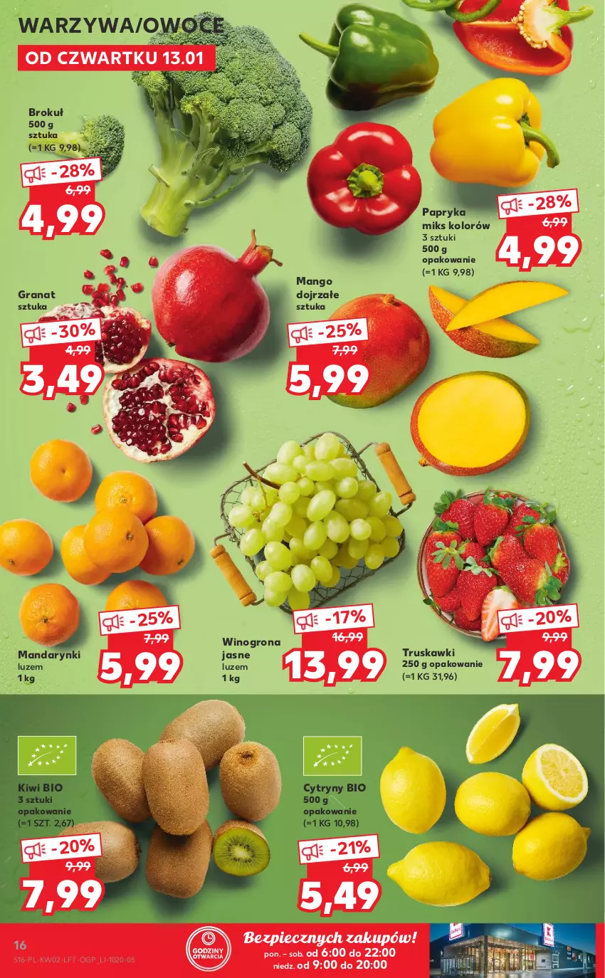 Gazetka promocyjna Kaufland - OFERTA TYGODNIA - ważna 13.01 do 19.01.2022 - strona 16 - produkty: Cytryny, Gra, Granat, Kiwi, Mandarynki, Mango, Owoce, Papryka, Piec, Truskawki, Warzywa, Wino, Winogrona