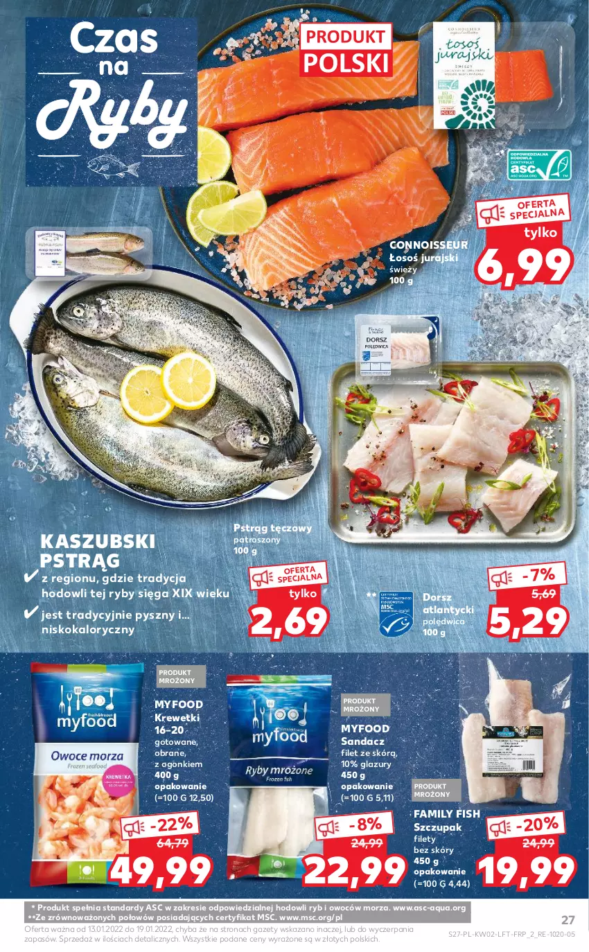 Gazetka promocyjna Kaufland - OFERTA TYGODNIA - ważna 13.01 do 19.01.2022 - strona 27 - produkty: Dorsz, Fa, Krewetki, Lazur, Polędwica, Pstrąg, Pstrąg tęczowy, Sandacz, Sandacz filet, Zupa