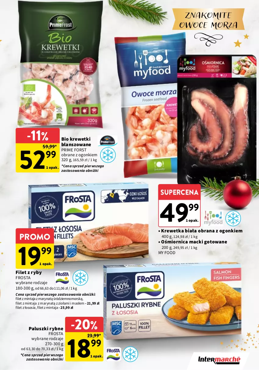 Gazetka promocyjna Intermarche - Gazetka Intermarche - ważna 04.12 do 23.12.2025 - strona 7 - produkty: Filet z mintaja, Frosta, Krewetki, Mintaj, Owoce, Owoce morza, Paluszki rybne, Sos