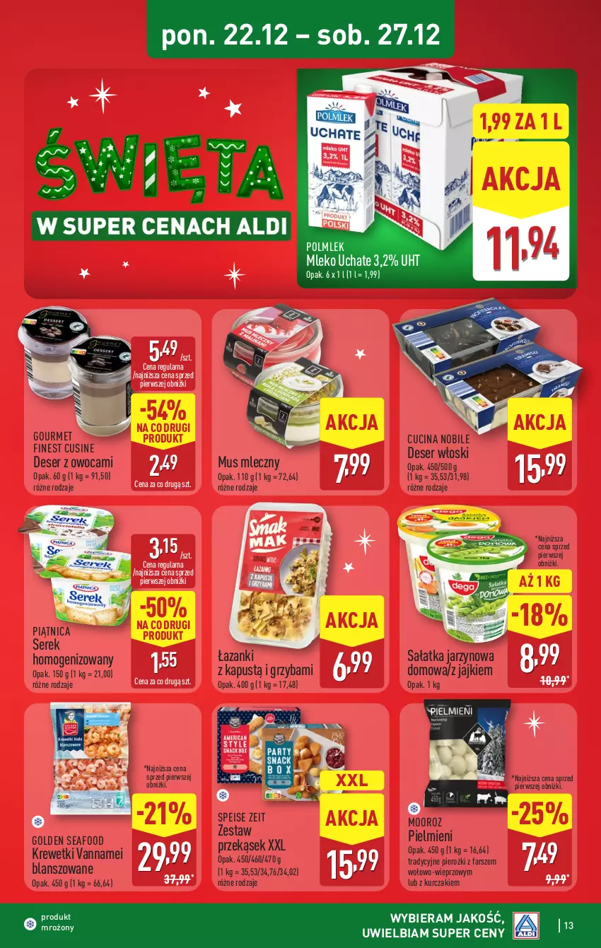 Gazetka promocyjna Aldi - Pełna oferta - ważna 22.12 do 27.12.2025 - strona 13 - produkty: Deser, Fa, Golden Seafood, Kapustą, Krewetki, Kurczak, Mleko, Mus, Piątnica, POLMLEK, Sałat, Sałatka, Ser, Serek, Serek homogenizowany