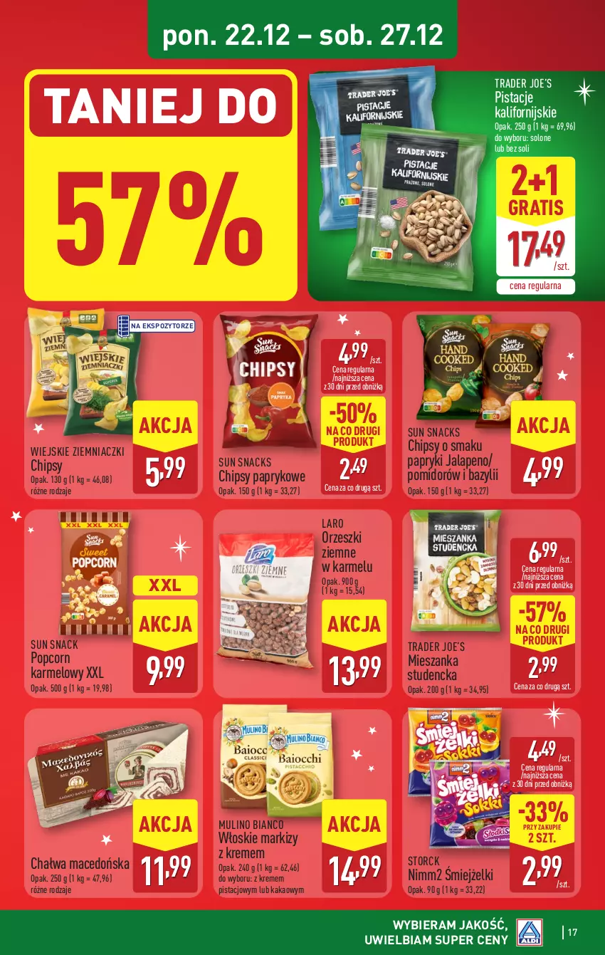 Gazetka promocyjna Aldi - Pełna oferta - ważna 22.12 do 27.12.2025 - strona 17 - produkty: Bazyl, Chałwa, Chipsy, Gra, Kakao, Mieszanka studencka, Nimm2, Orzeszki, Orzeszki ziemne, Pistacje, Popcorn
