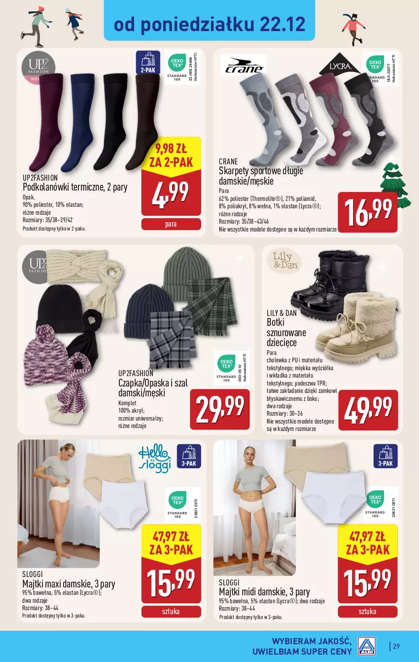 Gazetka promocyjna Aldi - Pełna oferta - ważna 22.12 do 27.12.2025 - strona 29 - produkty: Botki, Czapka, Dzieci, Fa, Karp, Majtki, Opaska, Por, Sport, Szal, Wełna