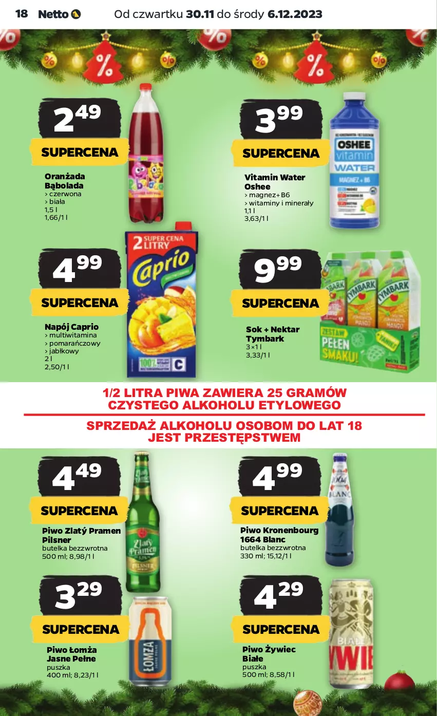 Gazetka promocyjna Netto - Artykuły spożywcze - ważna 30.11 do 06.12.2023 - strona 18 - produkty: Gra, Magnez, Napój, Nektar, Oranżada, Oshee, Piwa, Piwo, Sok, Tymbark