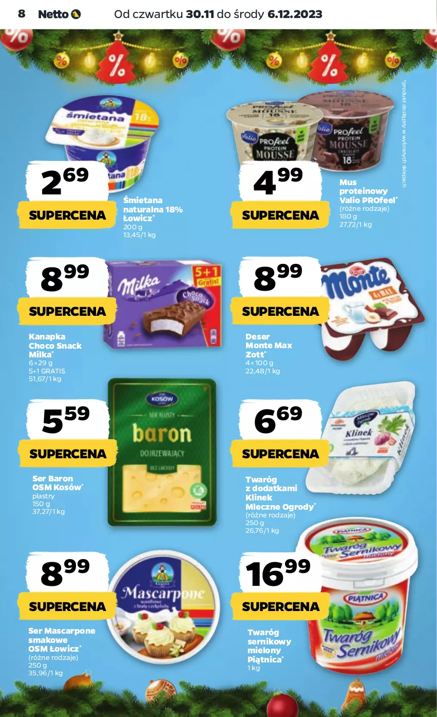 Gazetka promocyjna Netto - Artykuły spożywcze - ważna 30.11 do 06.12.2023 - strona 8 - produkty: Deser, Gra, Mascarpone, Milka, Monte, Mus, Piątnica, Ser, Twaróg, Zott