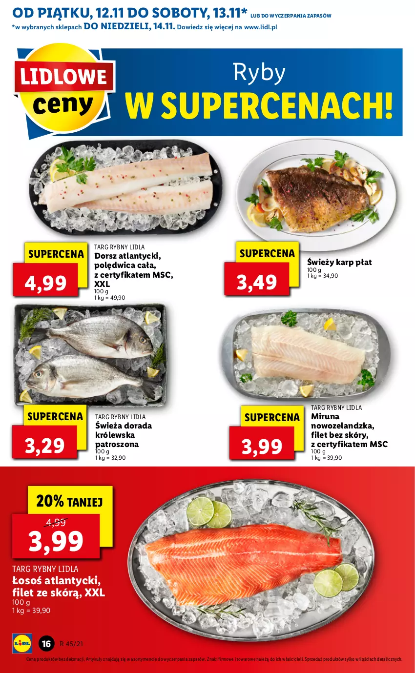 Gazetka promocyjna Lidl - GAZETKA - ważna 12.11 do 14.11.2021 - strona 16 - produkty: Dorsz, Karp, Miruna, Polędwica