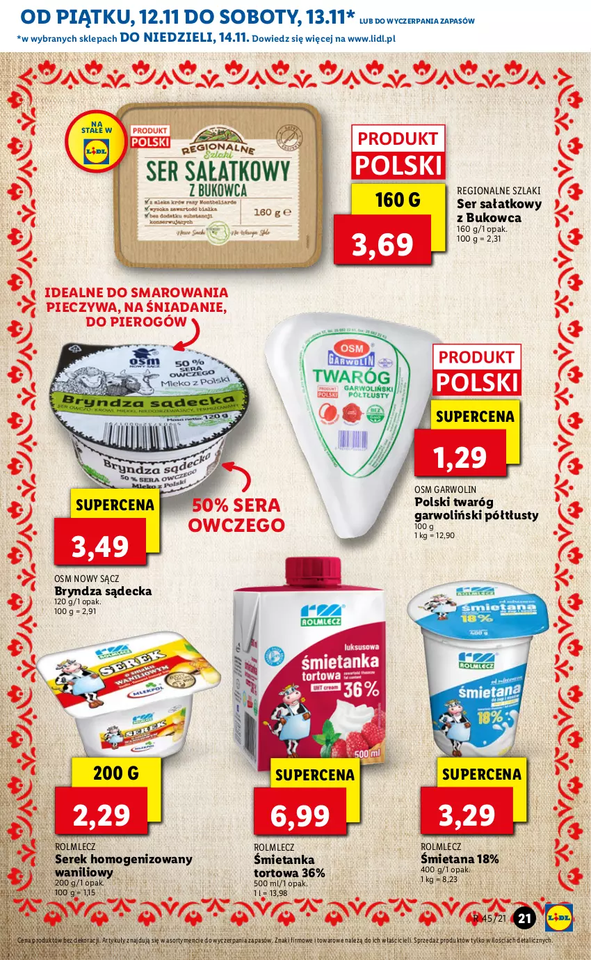 Gazetka promocyjna Lidl - GAZETKA - ważna 12.11 do 14.11.2021 - strona 21 - produkty: Bryndza, Piec, Rolmlecz, Sałat, Ser, Serek, Serek homogenizowany, Twaróg