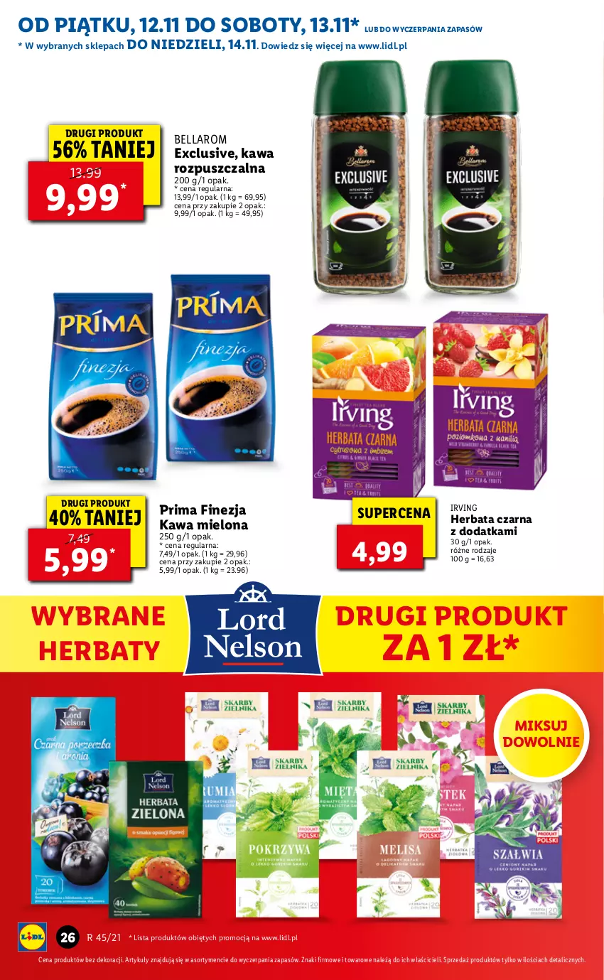 Gazetka promocyjna Lidl - GAZETKA - ważna 12.11 do 14.11.2021 - strona 26 - produkty: Bell, Bella, Herbata, Herbata czarna, Irving, Kawa, Kawa mielona, Kawa rozpuszczalna, Prima