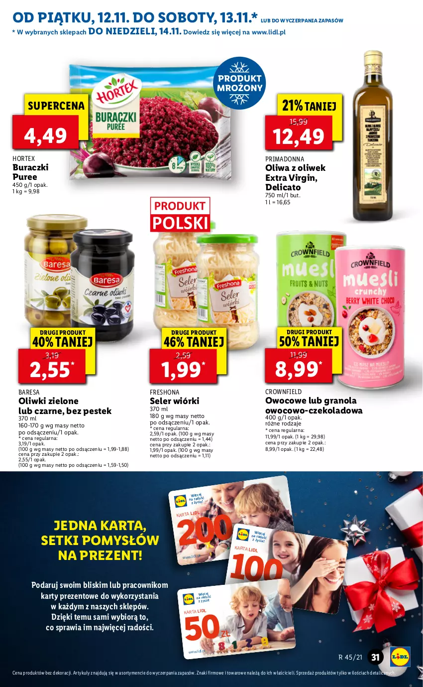 Gazetka promocyjna Lidl - GAZETKA - ważna 12.11 do 14.11.2021 - strona 31 - produkty: Buraczki, Gin, Gra, Granola, Hortex, Oliwa z oliwek, Oliwki, Oliwki zielone, Prima, Pur, Stek