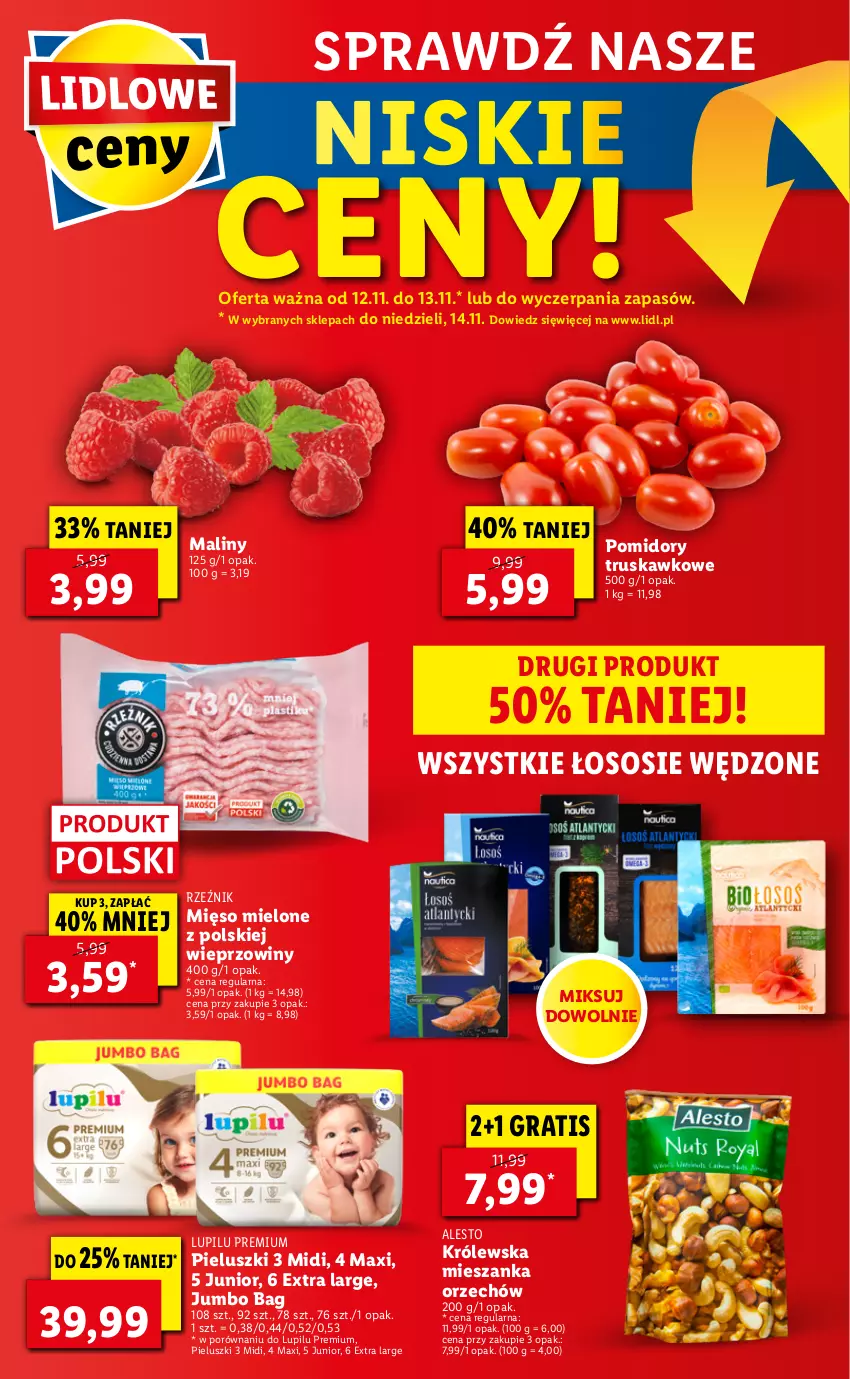 Gazetka promocyjna Lidl - GAZETKA - ważna 12.11 do 14.11.2021 - strona 40 - produkty: Gra, Maliny, Mięso, Mięso mielone, O Bag, Pomidory, Por, Sos