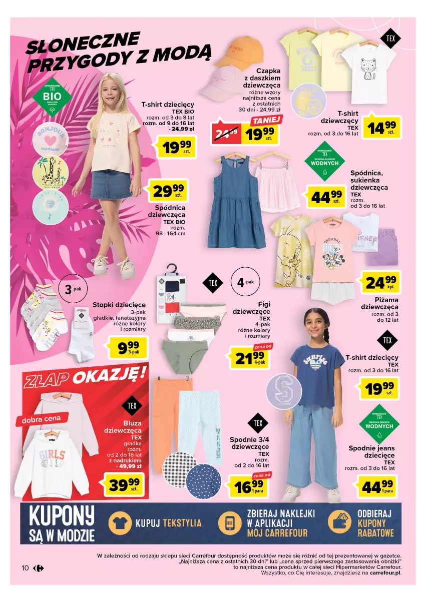 Gazetka promocyjna Carrefour - Gazetka Letnie trendy - ważna 02.05 do 13.05.2023 - strona 10 - produkty: Dzieci, Fa, Figi, Piżama, Spódnica, Spodnie, Spodnie jeans, Sukienka, T-shirt, Top