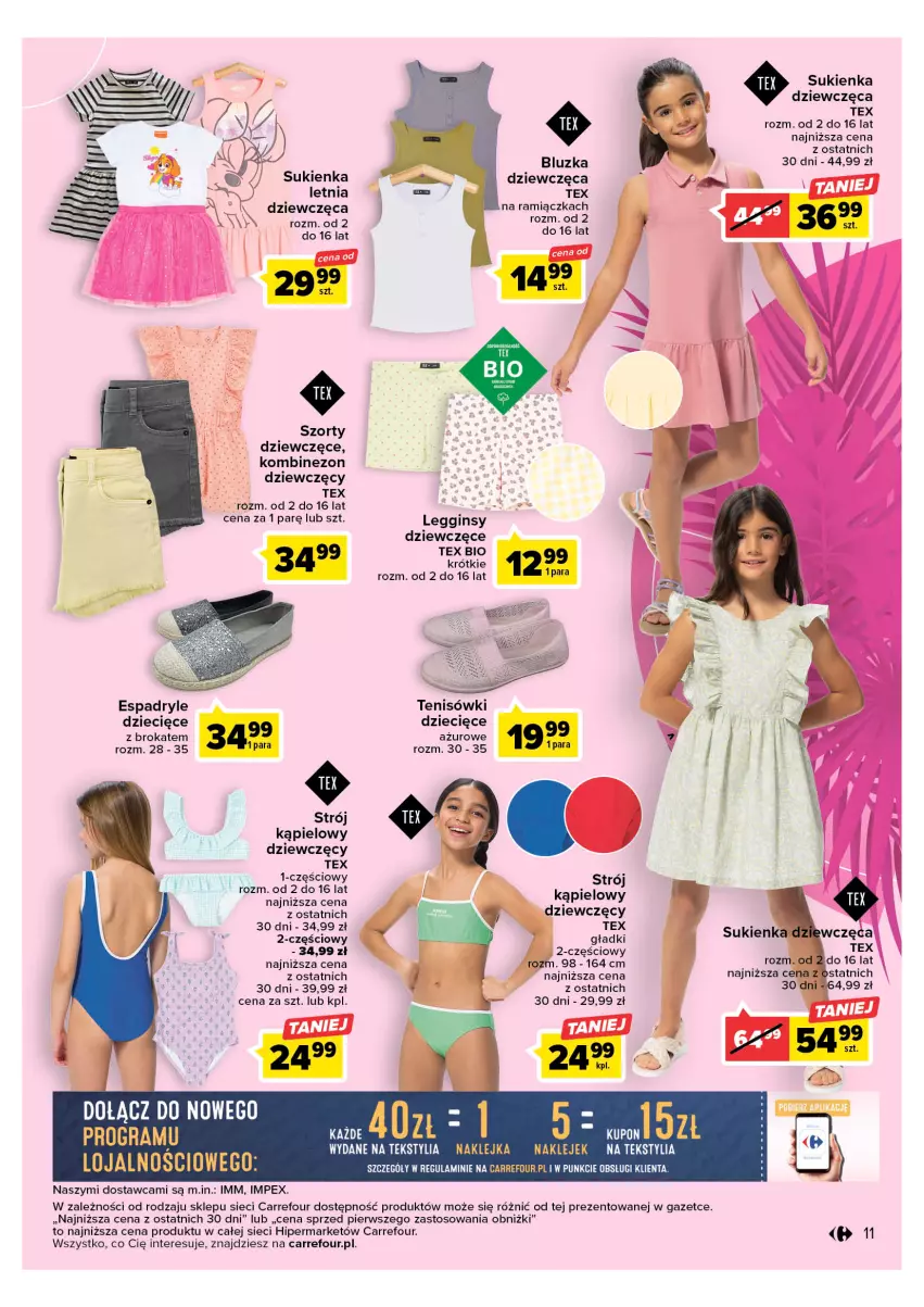 Gazetka promocyjna Carrefour - Gazetka Letnie trendy - ważna 02.05 do 13.05.2023 - strona 11 - produkty: Dzieci, Gin, Klej, Kombinezon, Legginsy, Sukienka, Szorty, Tenisówki