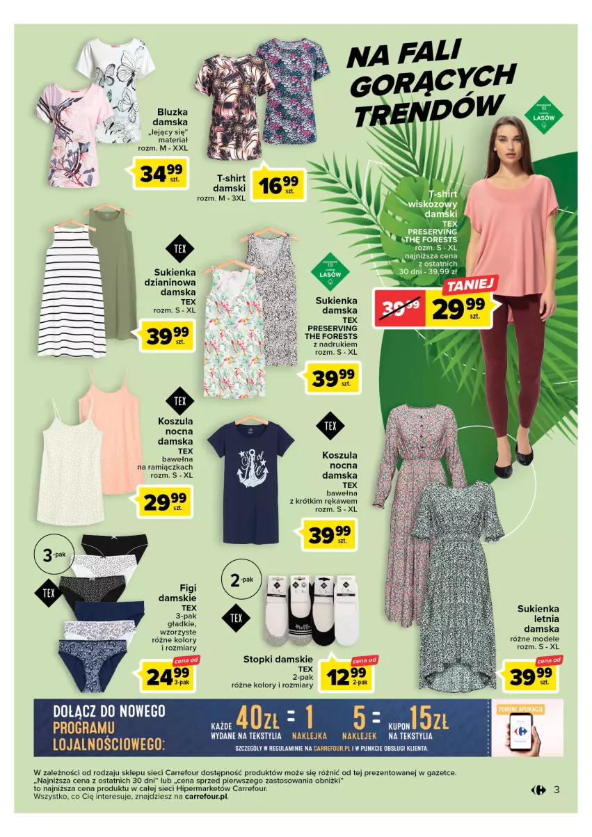 Gazetka promocyjna Carrefour - Gazetka Letnie trendy - ważna 02.05 do 13.05.2023 - strona 3 - produkty: Figi, Klej, Kosz, Koszula, Koszula nocna, Ser, Sukienka, T-shirt, Top, Wełna