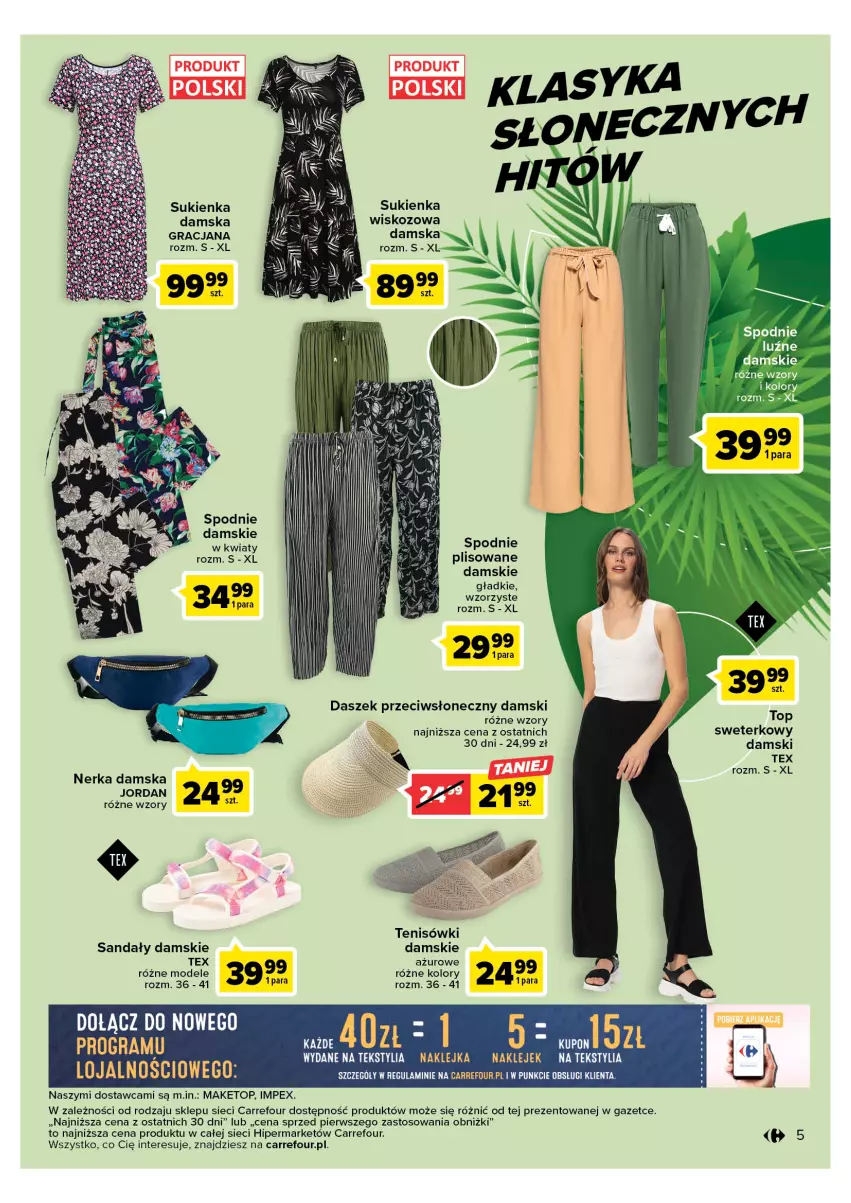 Gazetka promocyjna Carrefour - Gazetka Letnie trendy - ważna 02.05 do 13.05.2023 - strona 5 - produkty: Gra, Klej, Sandał, Sukienka, Sweter, Tenisówki, Top