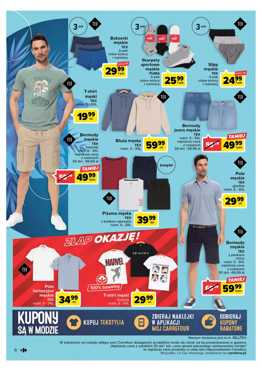 Gazetka promocyjna Carrefour - Gazetka Letnie trendy - ważna 02.05 do 13.05.2023 - strona 6 - produkty: Bermudy, Bluza, Bokserki, Fa, Fanta, Karp, Klej, Piżama, Por, Puma, Ser, Sport, T-shirt