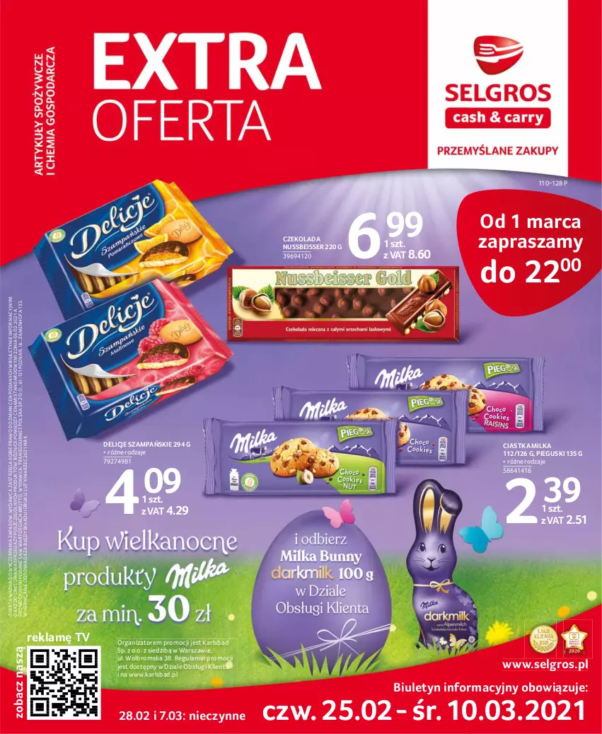 Gazetka promocyjna Selgros - Extra Oferta - ważna 01.02 do 28.02.2021 - strona 1 - produkty: Ciastka, Czekolada, Delicje, Fa, LG, Milka, Ser, Tran