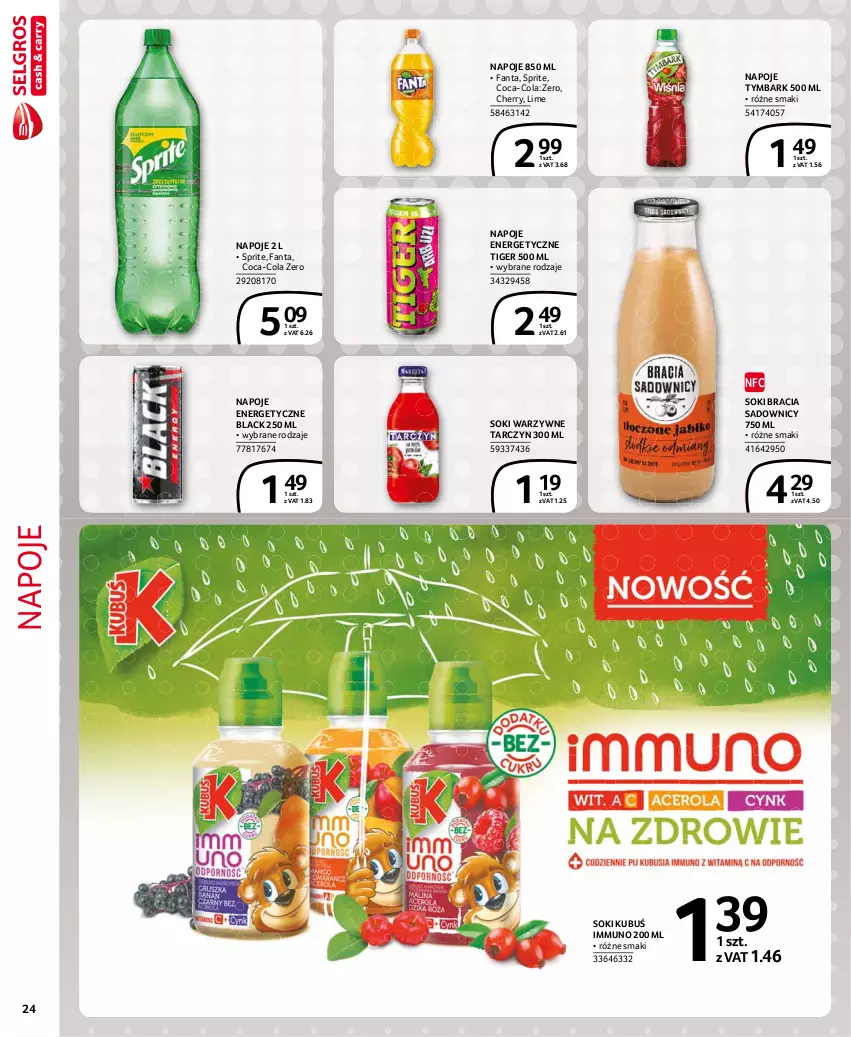 Gazetka promocyjna Selgros - Extra Oferta - ważna 01.02 do 28.02.2021 - strona 24 - produkty: Coca-Cola, Fa, Fanta, Kubuś, Lack, Napoje, Sok, Sprite, Tiger, Tymbark