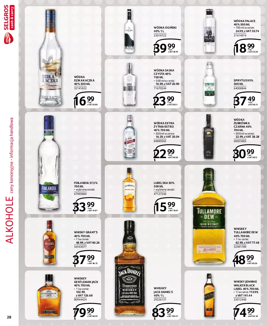 Gazetka promocyjna Selgros - Extra Oferta - ważna 01.02 do 28.02.2021 - strona 28 - produkty: Alkohole, Finlandia, Gra, Johnnie Walker, Kaczka, Lack, Ogiński, Saska, Tullamore Dew, Whiskey, Whisky, Wódka