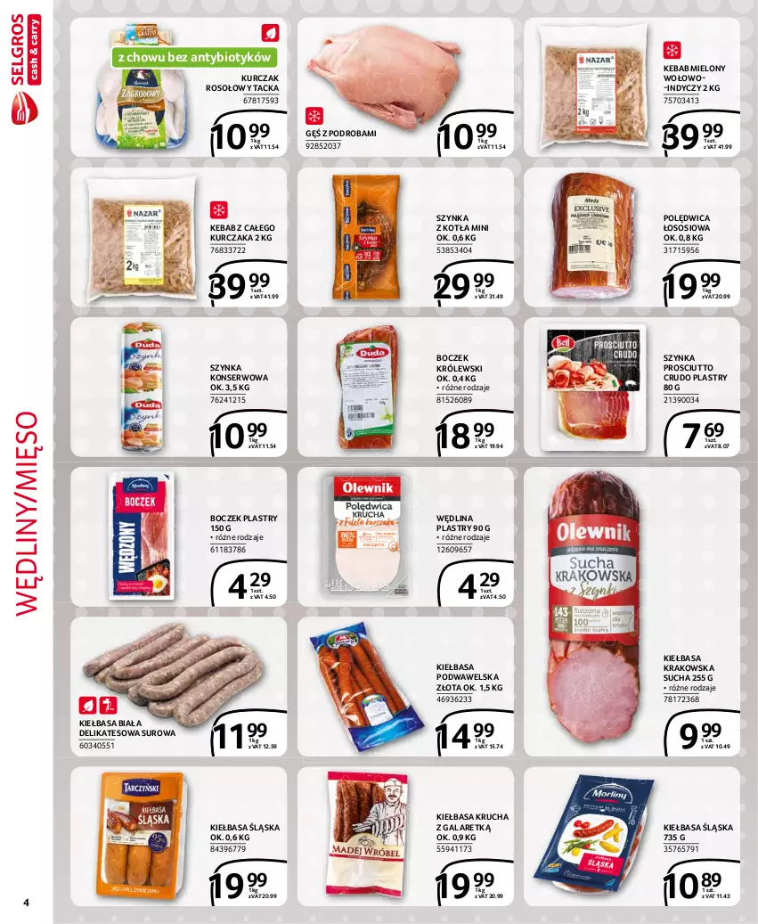 Gazetka promocyjna Selgros - Extra Oferta - ważna 01.02 do 28.02.2021 - strona 4 - produkty: Boczek, Gala, Kebab, Kiełbasa, Kiełbasa biała, Kiełbasa krakowska, Kiełbasa krucha, Kiełbasa podwawelska, Kiełbasa śląska, Królewski, Kurczak, Mięso, Polędwica, Prosciutto, Ser, Sos, Szynka, Szynka konserwowa, Wawel, Wędlina